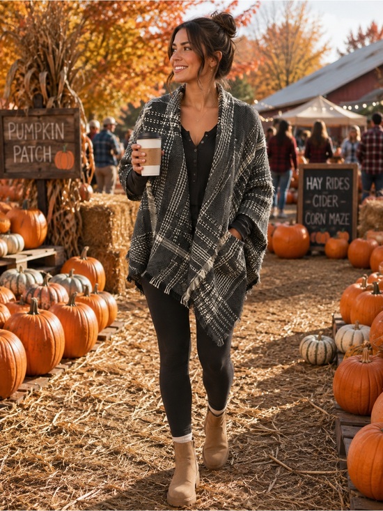 Coco + Carmen Sweaters - Nwt Coco + Carmen Black & White Plaid Fringe Shawl Cardigan